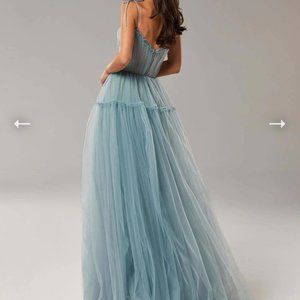 SKY BLUE Tie-straps tulle prom dress (UNWORN) SIZE 12